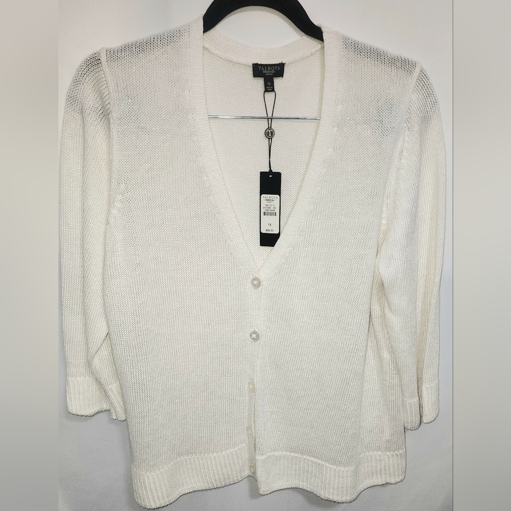 Talbots White Mixed Media Sweater